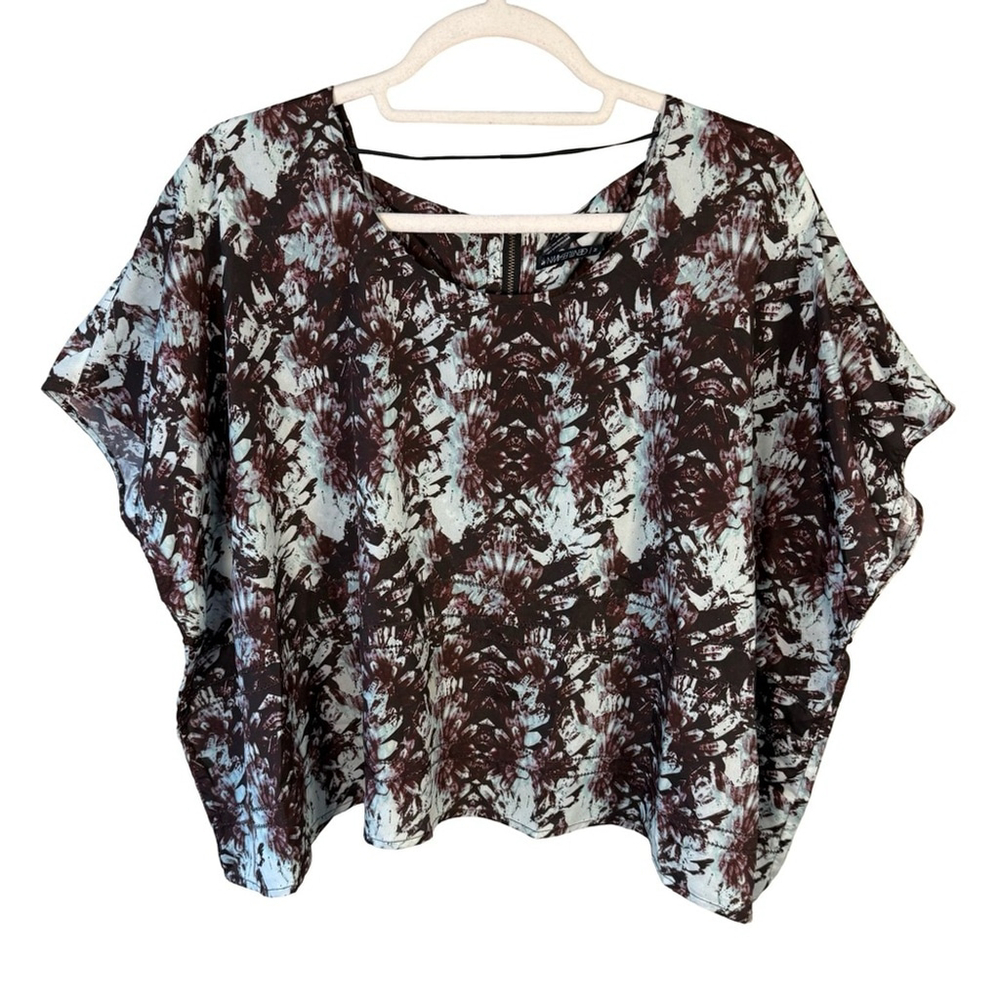 Gentle Fawn Black and Light Blue Patterned Blouse Size M Boho Oversized Flowy